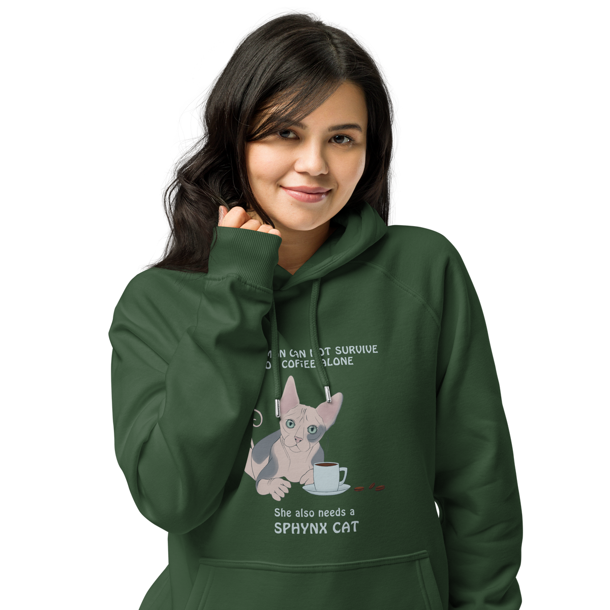 "WOMAN CAN'T SURVIVE ON COFFEE ALONE" ECO HOODIE