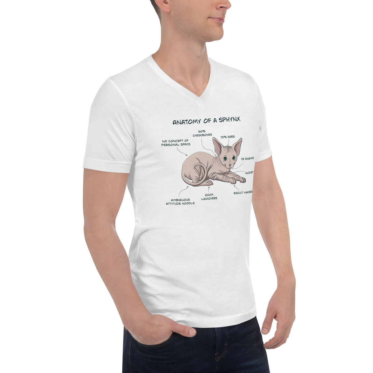 "ANATOMY OF A SPHYNX" UNISEX V-NECK TEE