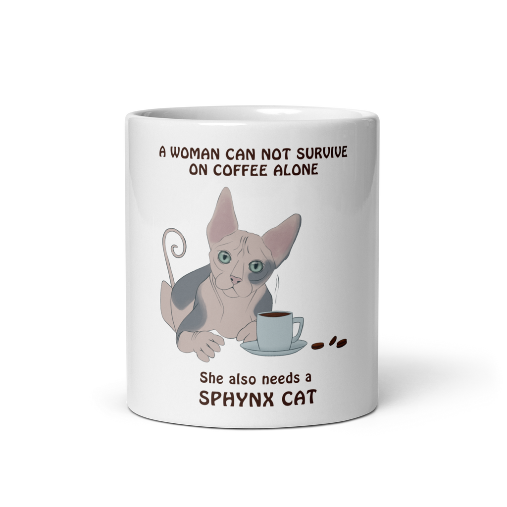 "WOMAN CAN'T SURVIVE ON COFFEE ALONE" COFFEE MUG