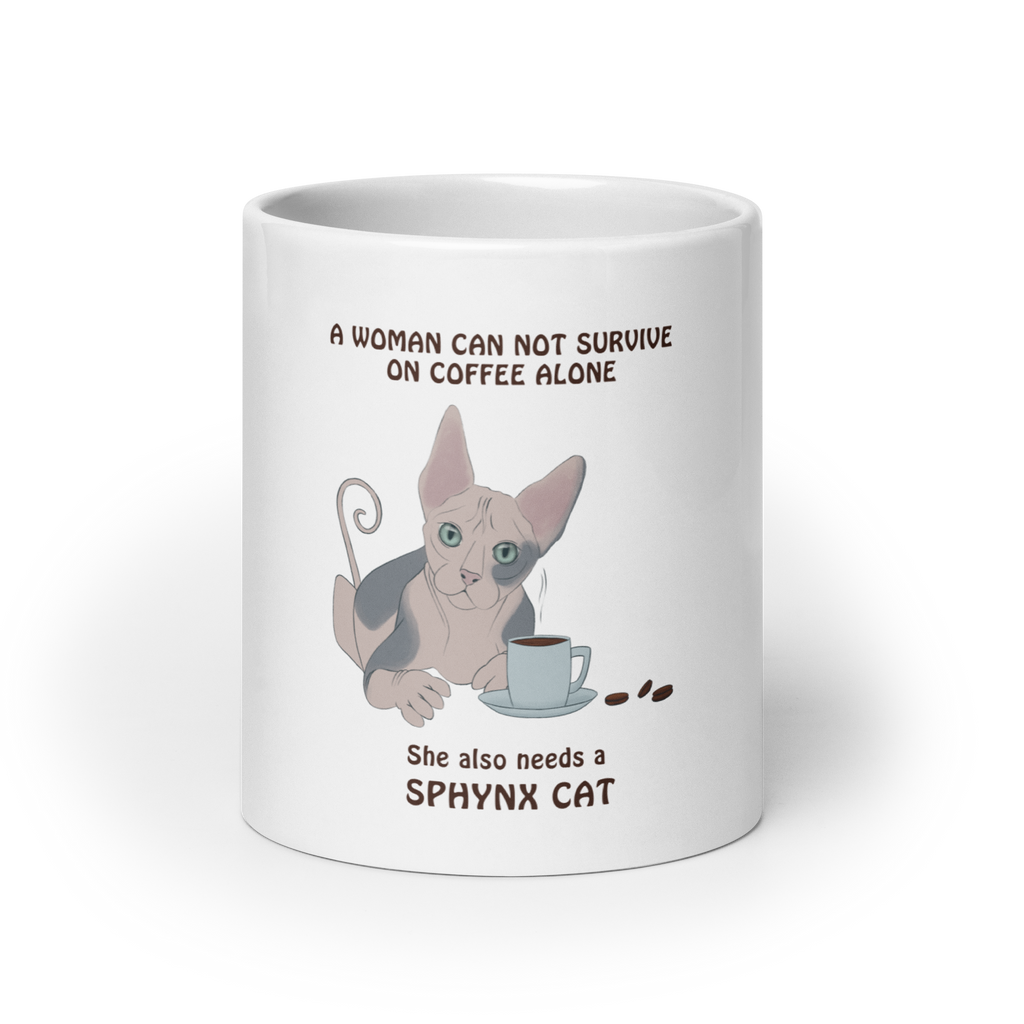 "WOMAN CAN'T SURVIVE ON COFFEE ALONE" COFFEE MUG