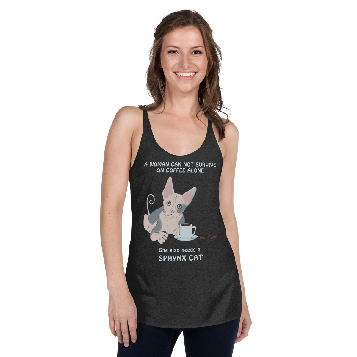 "WOMAN CAN'T SURVIVE ON COFFEE ALONE" TANK